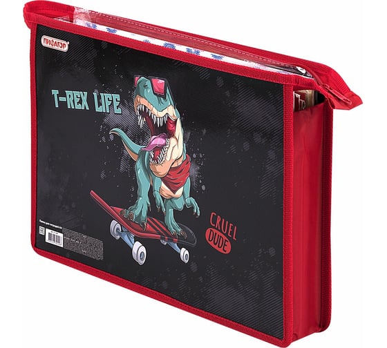 Папка для тетрадей ПИФАГОР T-Rex Life А4, 1 отделение, картон/пластик, на молнии 271439