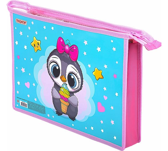 Папка для тетрадей ПИФАГОР Smart Penguin А4, 1 отделение, картон/пластик, на молнии 271441