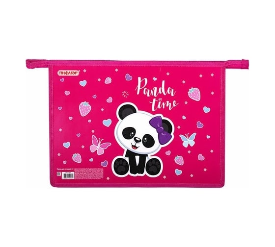 Папка для тетрадей ПИФАГОР Panda Time А4, 1 отделение, картон/пластик, на молнии 271440