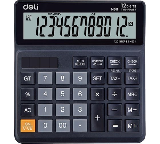 Настольный калькулятор DELI em01120 12-разрядный черный 139x30x131 мм 1754765