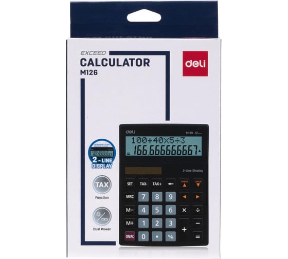 Настольный калькулятор DELI em126 12-разрядный черный 153x31x199 мм 1754700