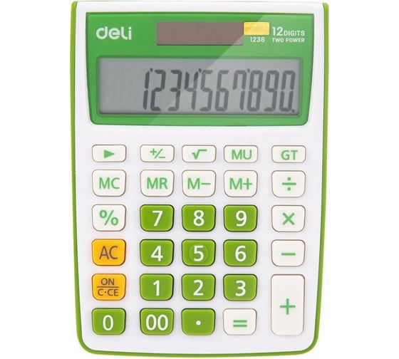 Настольный калькулятор DELI e1238 12-разрядный зеленый 104x27x145 мм 1754759
