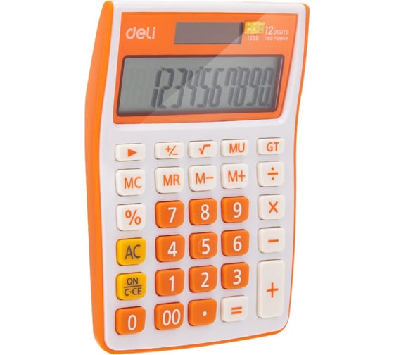 Настольный калькулятор DELI e1238 12-разрядный оранжевый 104x27x145 мм 1754761