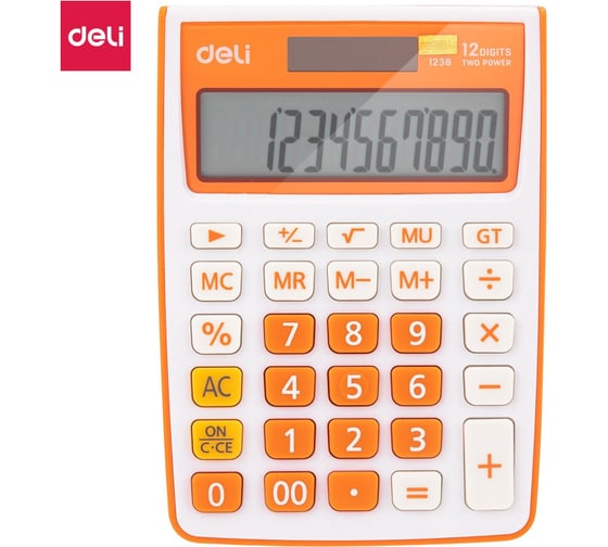 Настольный калькулятор DELI e1238 12-разрядный оранжевый 104x27x145 мм 1754761