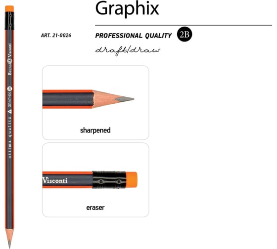 Чернографитный карандаш Bruno Visconti bv graphix с ластиком 2В 21-0024 1763268