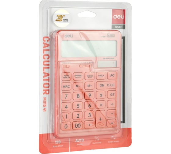 Настольный калькулятор DELI touch em01541 12-разрядный красный 108x15x175 мм 1754758