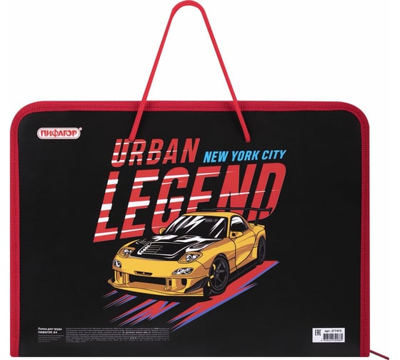 Папка для труда ПИФАГОР Street Legend на молнии, с ручками, А4, 1 отделение, пластик, органайзер 271473