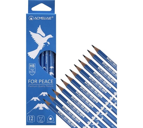 Чернографитный карандаш ACMELIAE HB For Peace трехгранный, корпус голубой, 12 шт. 43797 EAN