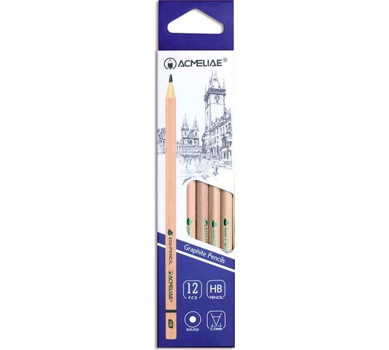 Чернографитный карандаш ACMELIAE HB круглый, некрашеный, 12 шт. 43524 EAN