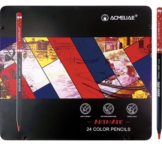 Набор цветных карандашей ACMELIAE blackwood artmate 24 цвета, в металлическом футляре 43568