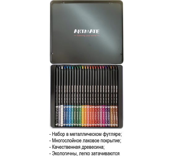 Набор цветных карандашей ACMELIAE blackwood artmate 24 цвета, в металлическом футляре 43568