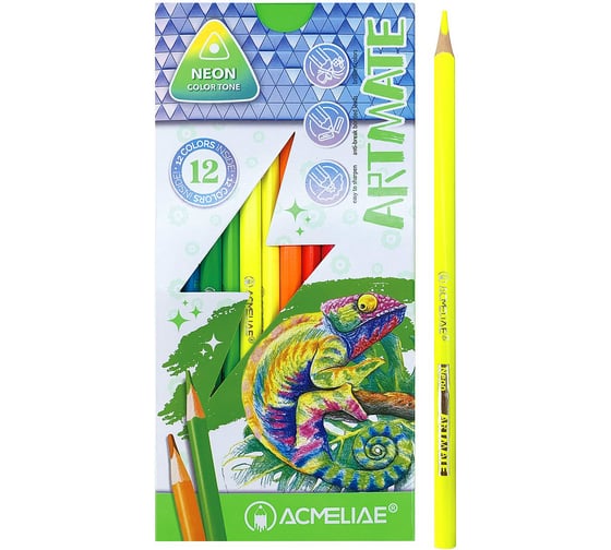 Набор цветных неоновых карандашей ACMELIAE neon artmate 12 цветов, в картонном футляре 43720 1
