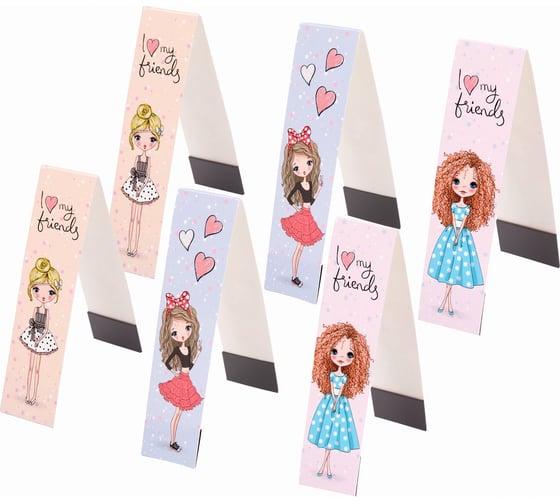 Закладки для книг ЮНЛАНДИЯ Fashion Girls с магнитом, набор 6 шт, блестки, 25x196 мм 113443