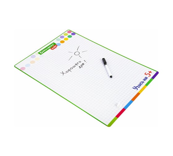 Доска для рисования BRAUBERG Kids с маркером, двусторонняя, в клетку/белая, 34x49 см А3 238153