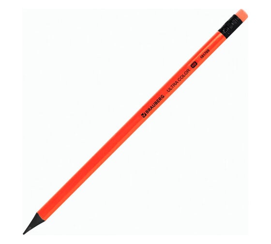Набор чернографитных карандашей BRAUBERG Ultra Color 4 шт, Hb, с ластиком, пластиковые 181709
