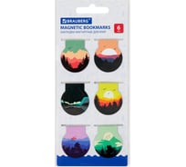 Магнитные закладки для книг BRAUBERG Sunset, набор 6 шт, 32x28 мм 113169
