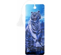 Закладка для книг Белый тигр 3D BRAUBERG, объемная, с декоративным шнурком-завязкой 6 шт 125754