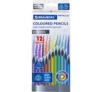 Цветные карандаши BRAUBERG Metallic, 12 цветов металлик, черное дерево, трехгранные 181853