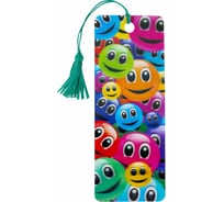 Закладка для книг Смайлики с линейкой BRAUBERG, 3D-объемная, с декоративным шнурком 6 шт 128096