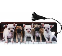 Закладка для книг Милые щенки с линейкой BRAUBERG, 3D-объемная, с декоративным шнурком 6 шт 128098