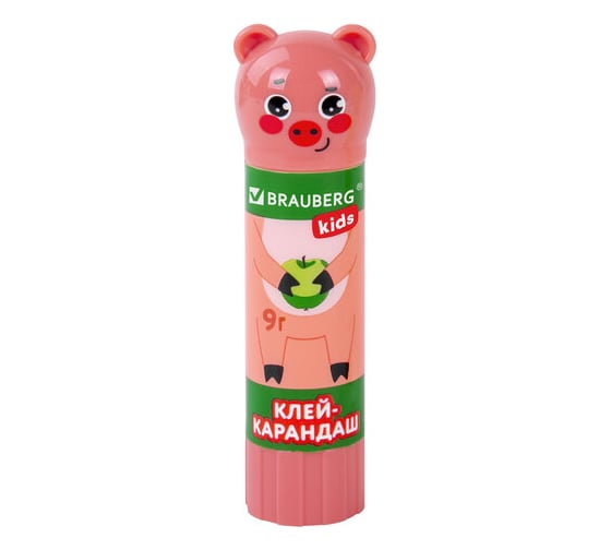 Клей-карандаш BRAUBERG Kids Зверята: хрюшка, тигр, панда, 9 г, фигурный колпачок, 3 шт, блистер 271141