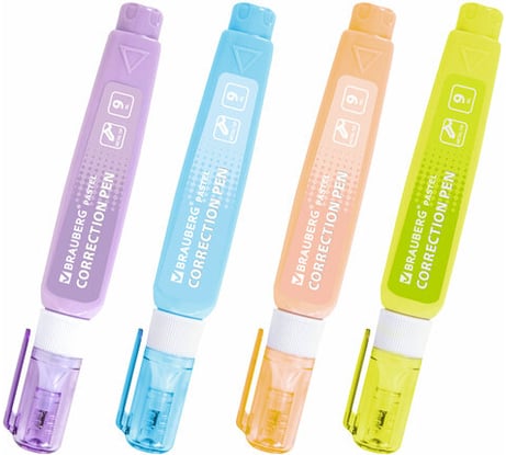 Ручка-корректор Pastel в пастельном корпусе BRAUBERG, 9 мл, металлический наконечник, ассорти 12 шт 271251