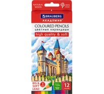 Цветные карандаши BRAUBERG Академия мягкие, 12 цветов, шестигранные, грифель 3 мм 181864