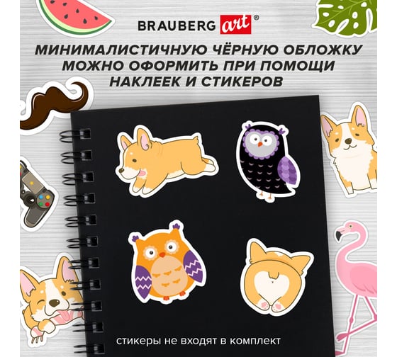 Скетчбук BRAUBERG белая бумага 160 г/м2, 145x205 мм, 60 листов, гребень, твёрдая черная обложка, Art 115072
