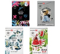 Скетчбук BRAUBERG белая бумага 160 г/м2, 140x201 мм, 40 листов, гребень, подложка, Art, Микс 115071