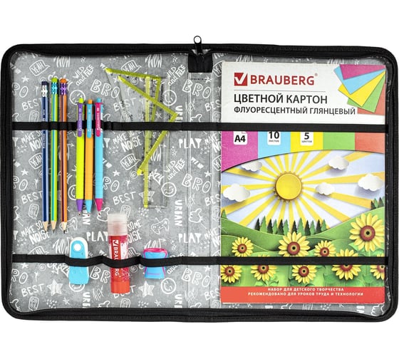 Папка для труда BRAUBERG Tiger на молнии, А4, с ручкой, 1 отделение, органайзер 271449