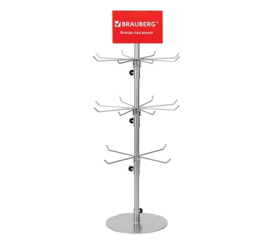 Настольная стойка-вертушка BRAUBERG 68x28 см, 20 крючков, 3 вращающихся ряда 505911