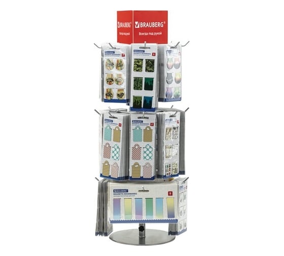 Настольная стойка-вертушка BRAUBERG 68x28 см, 20 крючков, 3 вращающихся ряда 505911