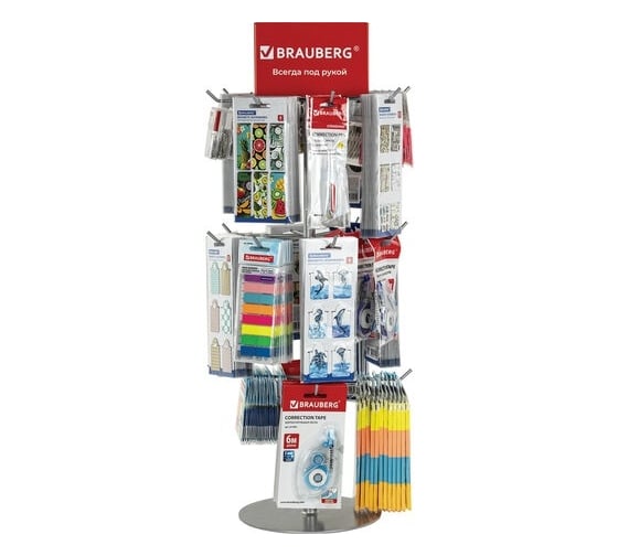 Настольная стойка-вертушка BRAUBERG 68x28 см, 20 крючков, 3 вращающихся ряда 505911