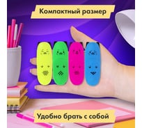 Набор текстовыделителей BRAUBERG Kids Cute Cats Neon мини 6 цветов, линия 1-5 мм 152435