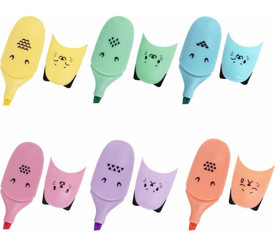 Набор текстовыделителей BRAUBERG Kids Cute Cats Pastel мини 6 цветов, линия 1-5 мм 152436