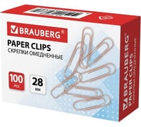 Скрепки BRAUBERG 28 мм, омедненные, 100 шт, в картонной коробке 270448 26451819