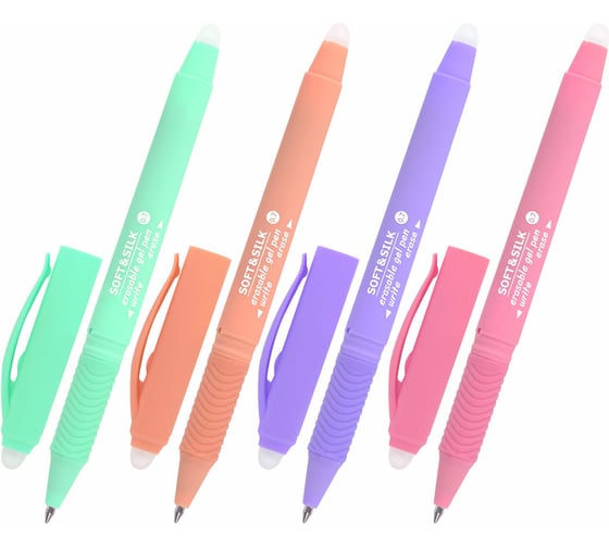 Стираемая гелевая ручка Soft silk Pastel с грипом BRAUBERG, синяя, корпус ассорти, узел 0.7 мм 24 шт 143934