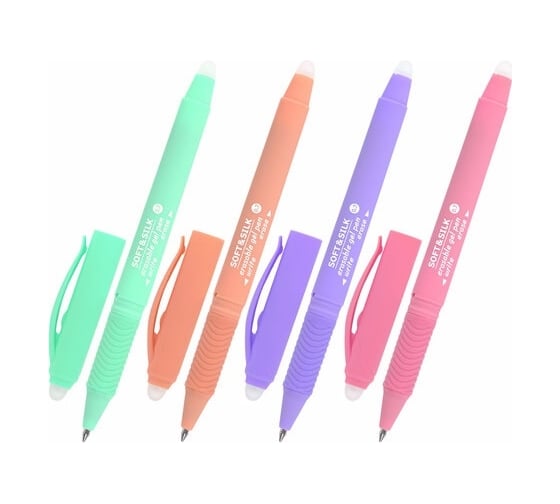 Стираемая гелевая ручка BRAUBERG Soft silk Pastel с грипом, синяя, корпус ассорти, узел 0.7 мм 143934