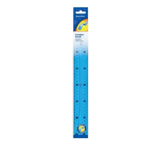 Линейка BRAUBERG Flex 30 см, гибкая, пластиковая, ассорти, европодвес 210675