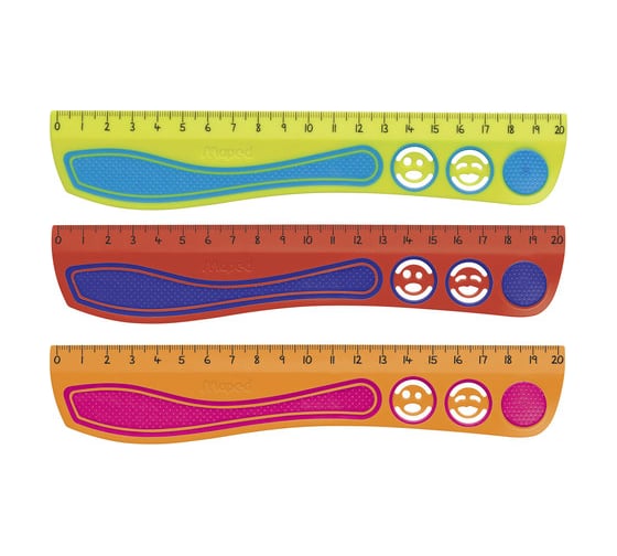 Линейка MAPED Kidy'Grip, 20 см, пластиковая с резиновыми вставками, нескользящая, с трафаретами 278710 210638
