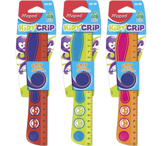 Линейка MAPED Kidy'Grip, 20 см, пластиковая с резиновыми вставками, нескользящая, с трафаретами 278710 210638