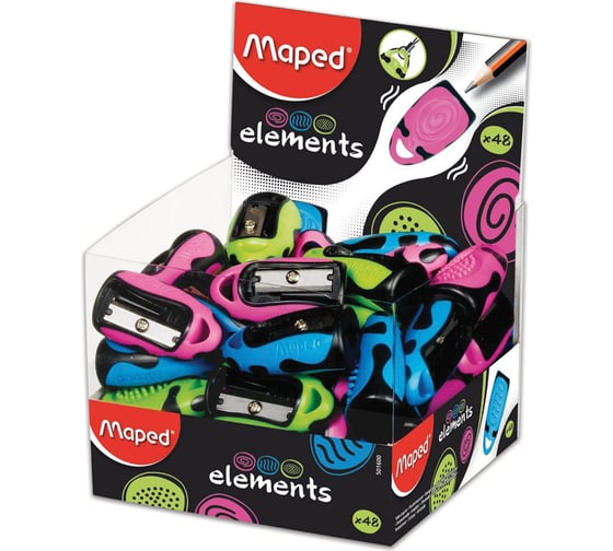 Точилка MAPED Elements, без контейнера, корпус ассорти, дисплей 501600 224967