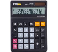 Настольный полноразмерный калькулятор DELI em01420 12 разрядный, двойное питание, черный 1407148