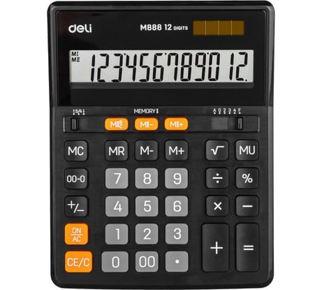 Калькулятор DELI настольный полноразмерный 888, 12р,дв.питание, черн. EM888