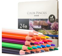 Цветные карандаши липа DELI 6565, 24 цвета, металлическая коробка 1571762