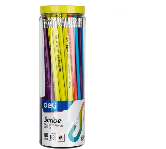 Чернографитный карандаш DELI scribe eu50806 hb, ластик, корпус ассорти 1550863