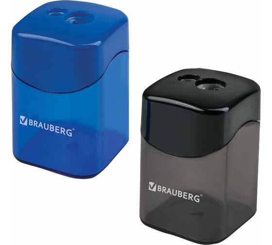 Точилка для чернографитных карандашей BRAUBERG Win 2 отверстия, с большим контейнером, с крышкой, ассорти 222495
