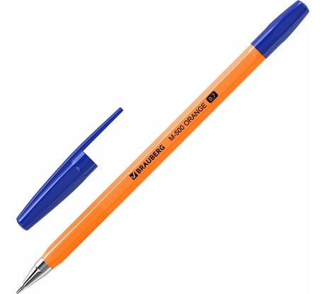 Шариковые ручки BRAUBERG M-500 Orange набор 4 шт, синие, узел 0.7 мм, линия письма 0.35 мм 143950