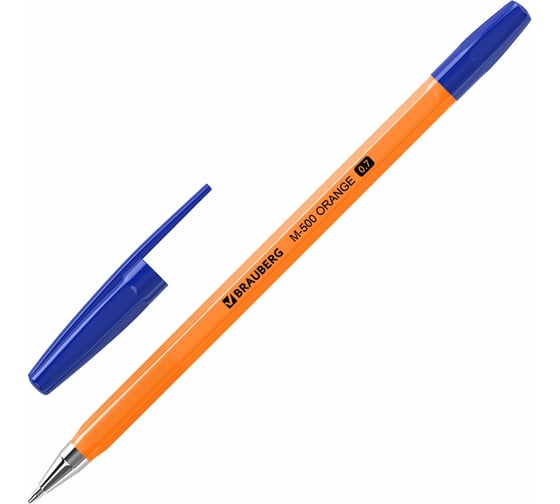 Шариковые ручки BRAUBERG M-500 Orange набор 4 шт, синие, узел 0.7 мм, линия письма 0.35 мм 143950