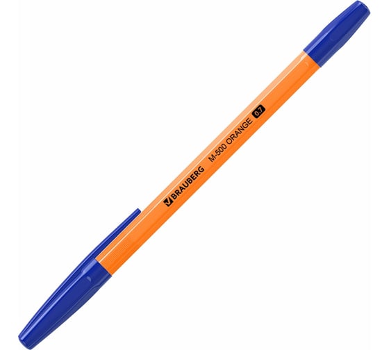 Шариковые ручки BRAUBERG M-500 Orange набор 4 шт, синие, узел 0.7 мм, линия письма 0.35 мм 143950
